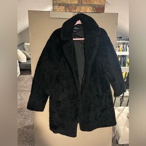 Liz Claiborne black polyester faux “fur” coat